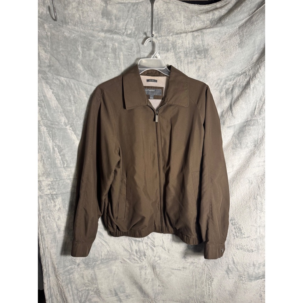 Perry Ellis Portfolio‎ Mens Brown Microfiber Full Zip Jacket Size L Mesh Lined